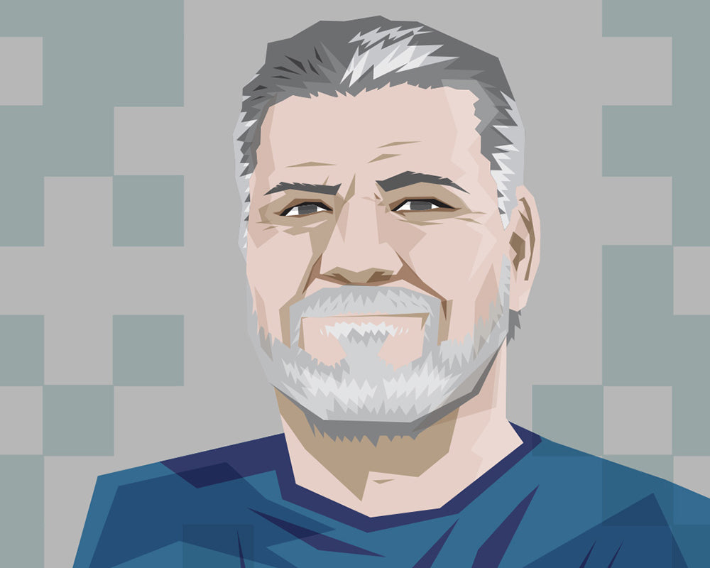 Illustration of Mark Gonyea in blues and greys