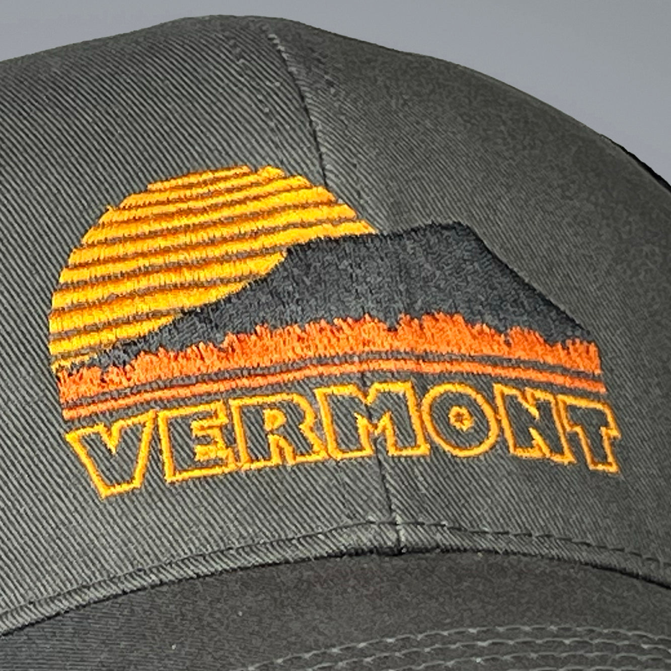 Vermont Sunset trucker hat in grey.