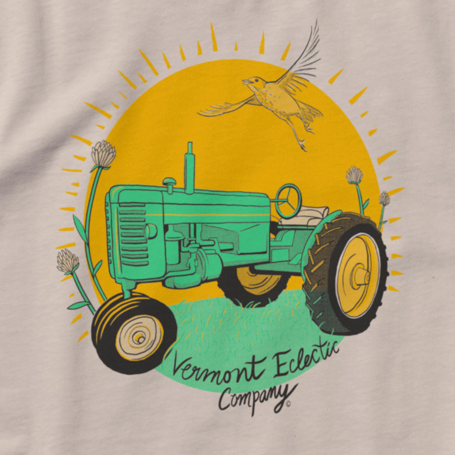 Deere John Vermont tshirt in natural. Artist designed VT tractor t-shirt.