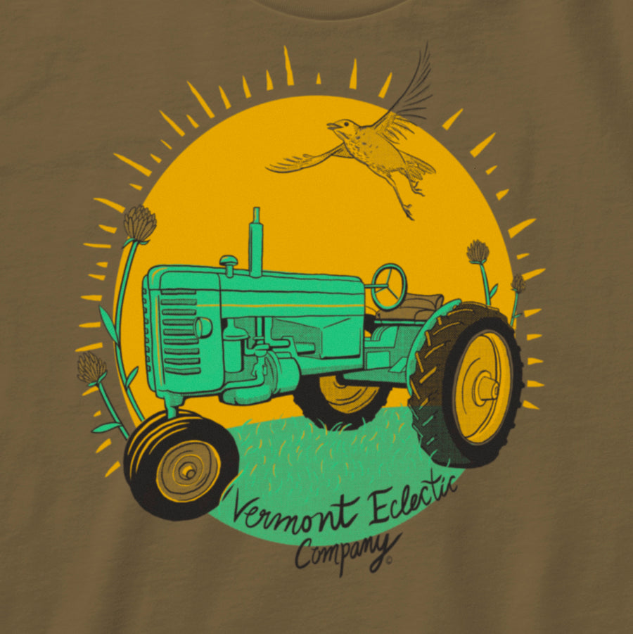 Deere John Vermont tshirt in green. Artist designed VT tractor t-shirt.
